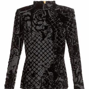 Balmain x H&M Limited Edition Velvet Floral Embroidered Top Black Size US 2